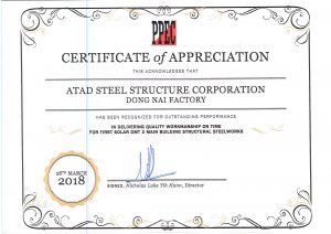 Giấy chứng nhận của M+W dành tặng nhà máy ATAD Đồng Nai 