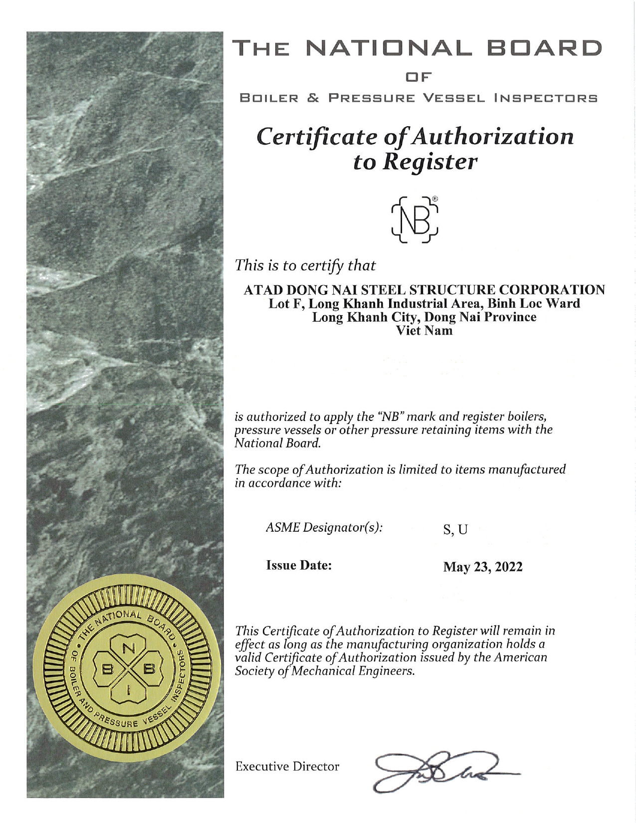 the national board of boiler & pressure vesel inspectors certificate of authorization to register
